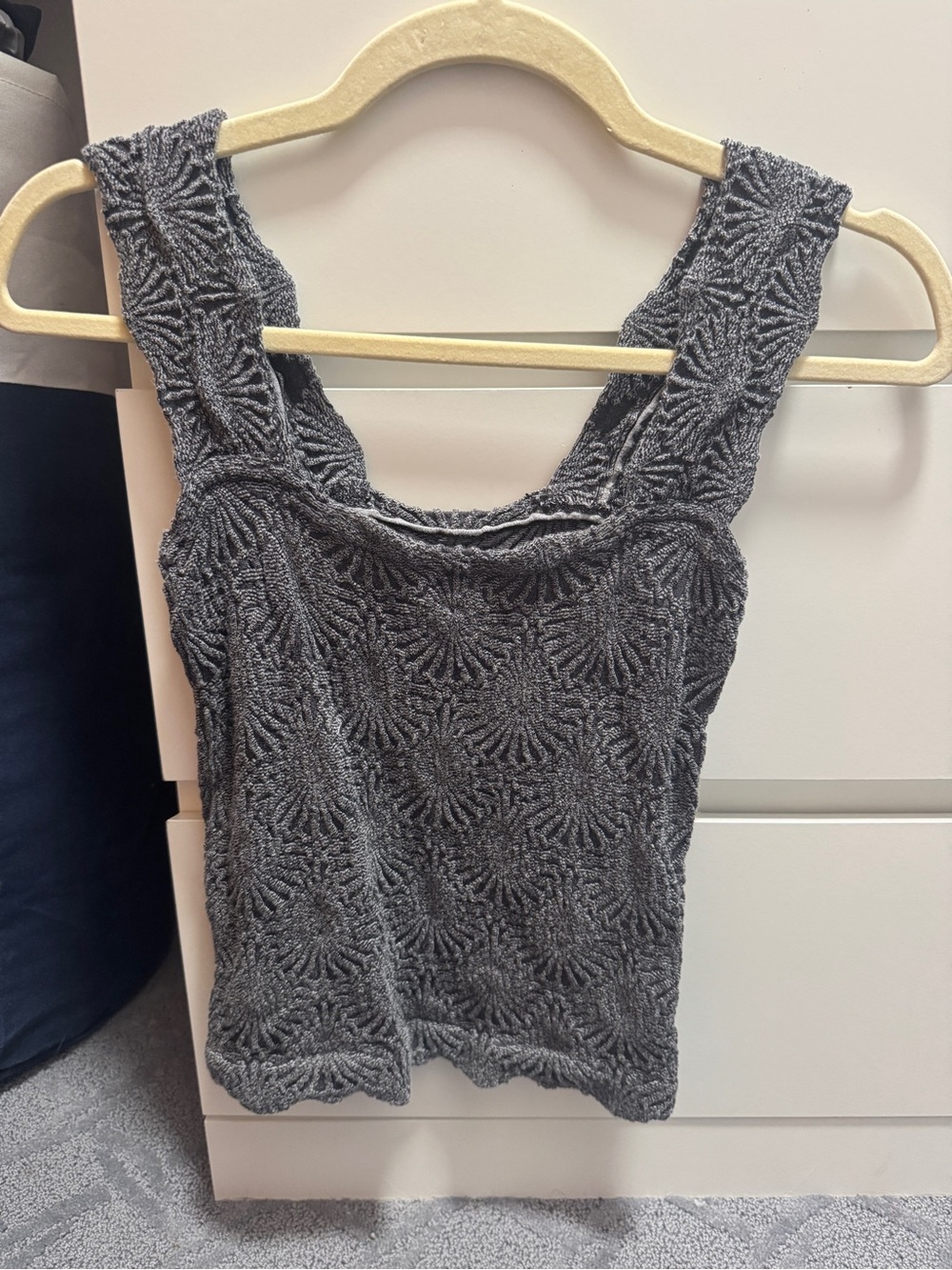 Free People Charcoal Gray Textured Crochet Tank
